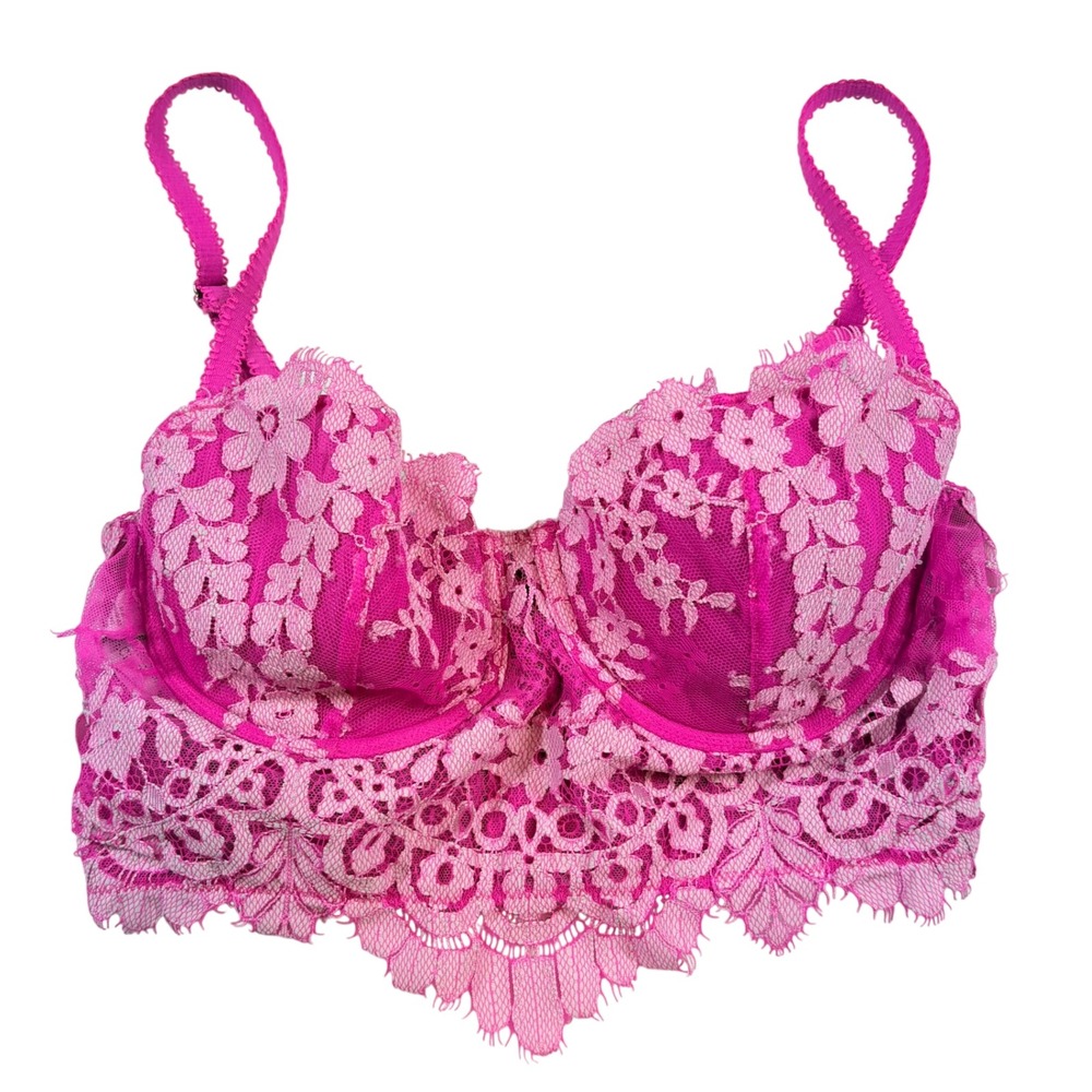 Victoria's Secret Bustier Women 34C Pink Dream Angels Lined Demi Lace Coquette